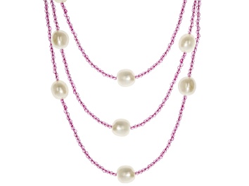 Picture of White Cultured Freshwater Pearl and Gemstone Rhodium Over Sterling Necklace Set of 3