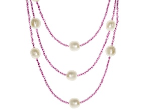 White Cultured Freshwater Pearl and Gemstone Rhodium Over Sterling Necklace Set of 3
