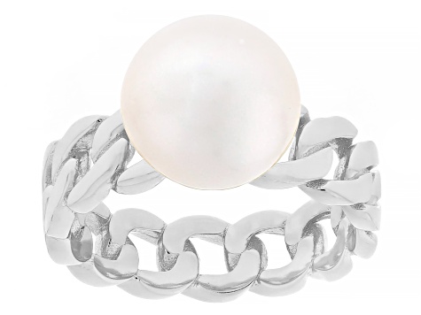 Genusis™ White Cultured Pearl Rhodium Over Sterling Silver Ring