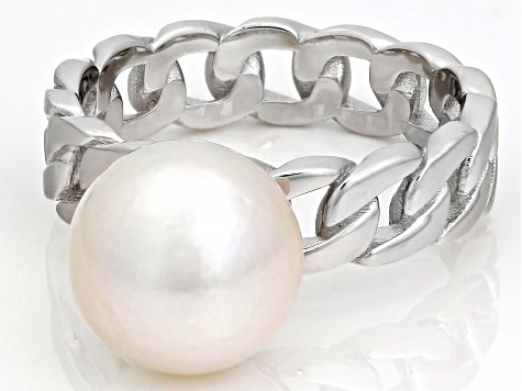 Genusis™ White Cultured Pearl Rhodium Over Sterling Silver Ring