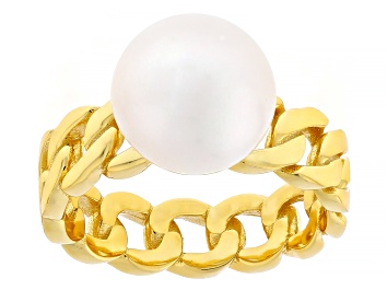 Picture of Genusis™ White Cultured Pearl 18k Yellow Gold Over Sterling Silver Ring
