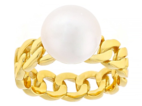 Genusis™ White Cultured Pearl 18k Yellow Gold Over Sterling Silver Ring