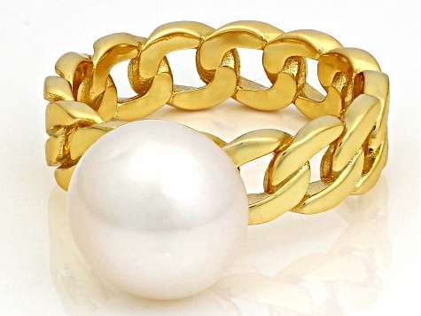 Genusis™ White Cultured Pearl 18k Yellow Gold Over Sterling Silver Ring