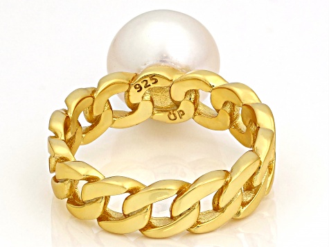 Genusis™ White Cultured Pearl 18k Yellow Gold Over Sterling Silver Ring