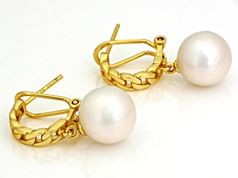 Genusis™ White Cultured Pearl 18k Yellow Gold Over Sterling Silver Earrings