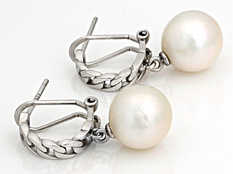 Genusis™ White Cultured Pearl Rhodium Over Sterling Silver Earrings