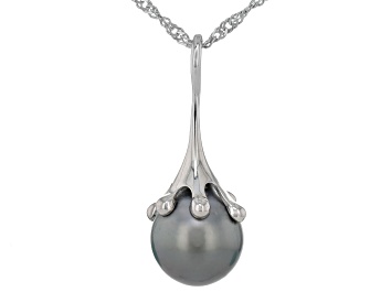 Picture of Cultured Tahitian Pearl Rhodium Over Sterling Silver Pendant with Chain
