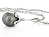 Cultured Tahitian Pearl Rhodium Over Sterling Silver Pendant with Chain