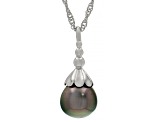 Cultured Tahitian Pearl Rhodium Over Sterling Silver Pendant with Chain