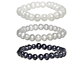 Multi-Color Cultured Freshwater Pearl Stretch Bracelet Set of 3