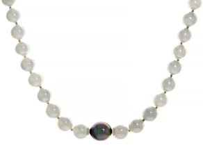Cultured Japanese Akoya and Cultured Tahitian Pearl Rhodium Over Sterling Necklace