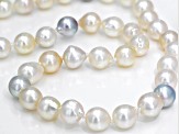 Multi-Color Cultured Japanese Akoya Pearl Rhodium Over Sterling Silver Necklace