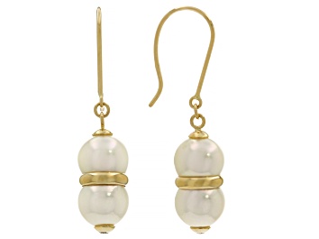 Picture of White Cultured Japanese Akoya Pearl 18k Yellow Gold Earrings