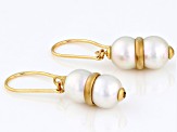 White Cultured Japanese Akoya Pearl 18k Yellow Gold Earrings