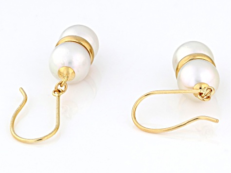 White Cultured Japanese Akoya Pearl 18k Yellow Gold Earrings