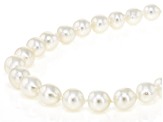 White Cultured Japanese Akoya Pearl Rhodium Over Sterling Silver Necklace
