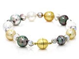 Cultured Tahitian, South Sea, and Keshi Pearls 14k Yellow Gold Over Sterling Silver Bracelet