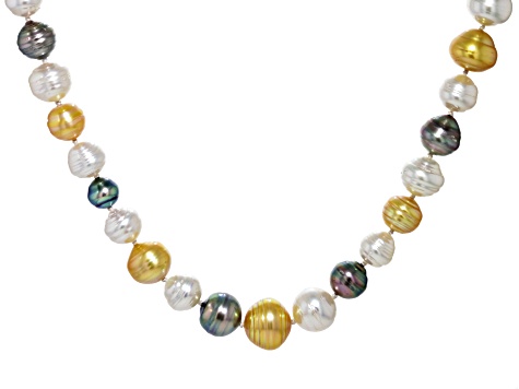 Multi-Color Cultured Tahitian and South Sea Pearls 14k Yellow Gold Over Sterling Silver Necklace
