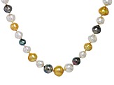 Multi-Color Cultured Tahitian and South Sea Pearls 14k Yellow Gold Over Sterling Silver Necklace