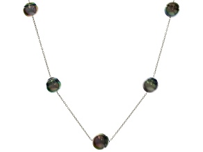 Cultured Tahitian Pearl Rhodium Over Sterling Silver Station Necklace