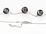 Cultured Tahitian Pearl Rhodium Over Sterling Silver Station Necklace