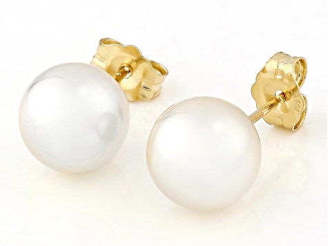 White Cultured Japanese Akoya Pearl 14k Gold Stud Earrings