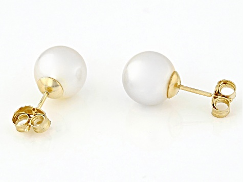 White Cultured Japanese Akoya Pearl 14k Gold Stud Earrings