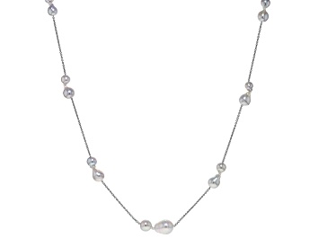 Picture of Multicolor Cultured Japanese Akoya Pearl Rhodium Over 14k White Gold Station Necklace