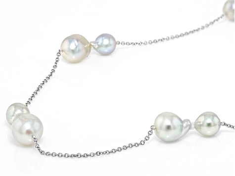 Multicolor Cultured Japanese Akoya Pearl Rhodium Over 14k White Gold Station Necklace