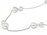 Multicolor Cultured Japanese Akoya Pearl Rhodium Over 14k White Gold Station Necklace