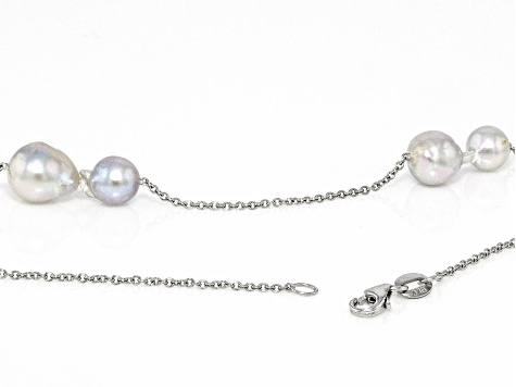 Multicolor Cultured Japanese Akoya Pearl Rhodium Over 14k White Gold Station Necklace