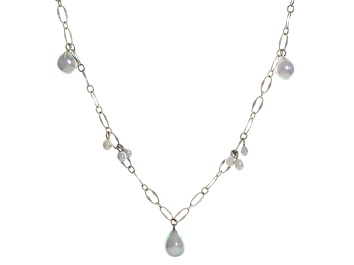 Picture of Platinum Cultured Japanese Akoya Pearl Rhodium Over Sterling Silver Station Necklace