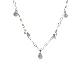 Platinum Cultured Japanese Akoya Pearl Rhodium Over Sterling Silver Station Necklace