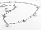 Platinum Cultured Japanese Akoya Pearl Rhodium Over Sterling Silver Station Necklace