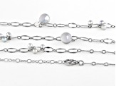 Platinum Cultured Japanese Akoya Pearl Rhodium Over Sterling Silver Station Necklace