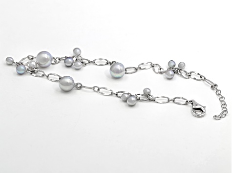 Platinum Cultured Japanese Akoya Pearl Rhodium Over Sterling Silver Bracelet