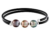 Cultured Tahitian and 4-5mm Cultured Japanese Akoya Pearl Rhodium Over Sterling Bracelet