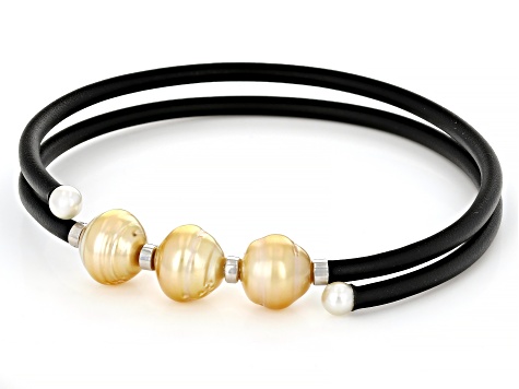 Cultured South Sea and 4-5mm Cultured Japanese Akoya Pearl Rhodium Over Sterling Bracelet