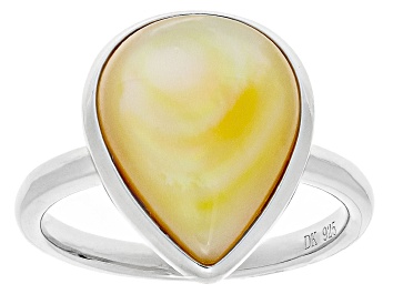 Picture of Pear Shaped Golden South Sea Mother Of Pearl Rhodium Over Sterling Silver Ring