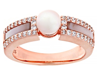 Cultured Freshwater Pearl, Pink Mother-of-Pearl with Cubic Zirconia 14k Rose Gold Over Sterling Ring