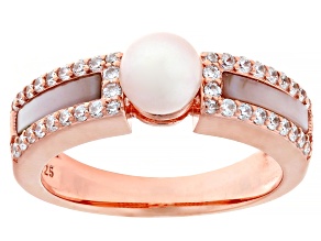 Cultured Freshwater Pearl, Pink Mother-of-Pearl with Cubic Zirconia 14k Rose Gold Over Sterling Ring