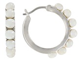 White Cultured Freshwater Pearl Rhodium Over Sterling Silver Hoop Earrings