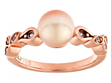 Picture of Peach Cultured Freshwater Pearl and White Zircon 14k Rose Gold Over Sterling Silver Ring
