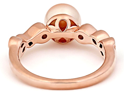 Peach Cultured Freshwater Pearl and White Zircon 14k Rose Gold Over Sterling Silver Ring