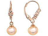 Peach Cultured Freshwater Pearl and White Zircon 14k Rose Gold Over Sterling Silver Earrings