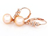 Peach Cultured Freshwater Pearl and White Zircon 14k Rose Gold Over Sterling Silver Earrings