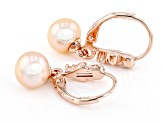 Peach Cultured Freshwater Pearl and White Zircon 14k Rose Gold Over Sterling Silver Earrings