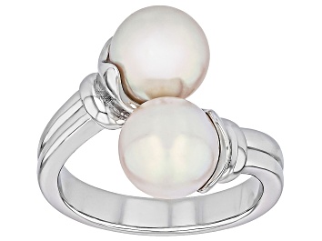 Picture of White Cultured Japanese Akoya Pearl Rhodium Over Sterling Silver Bypass Ring
