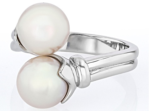 White Cultured Japanese Akoya Pearl Rhodium Over Sterling Silver