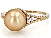 Golden Cultured South Sea Pearl and Lab Grown Diamonds 14k Yellow Gold Ring